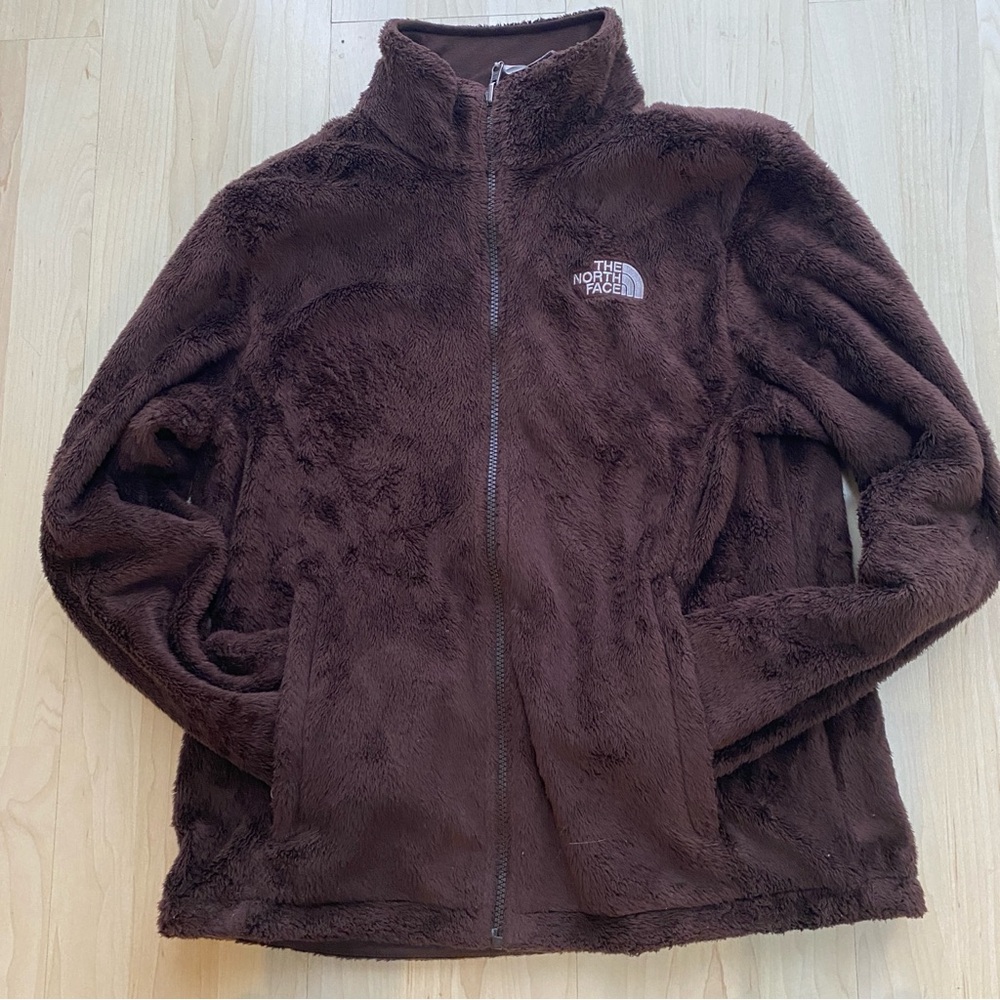 The North Face Osito Fuzzy Fleece Jacket Womens Size L Brown Full Zip Pockets